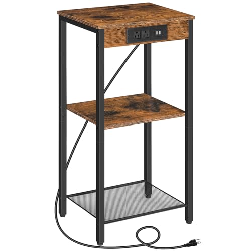Tall End Table with Charging Station for Living Room and Bedroom