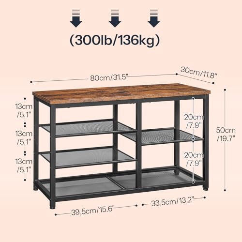 5 Tier Shoe Bench for Entryway, Bedroom, Living Room - Rustic Brown and Black