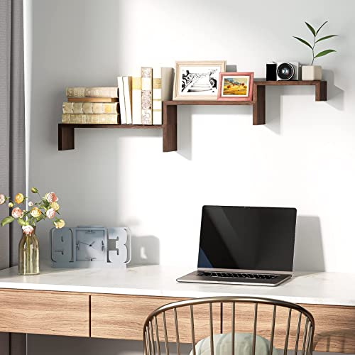 Floating Wall Shelves Set of 3, Solid Wood, Dark Brown - For SRIWATANA