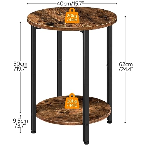 Round Side Table with Storage Shelf for Small Spaces, Living Room, Bedroom - Rustic Brown