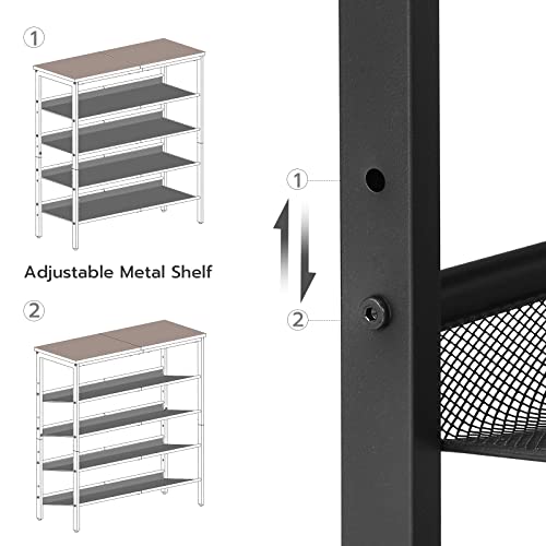5-Tier Shoe Rack for Entryway, Adjustable Shelves, Rustic Brown