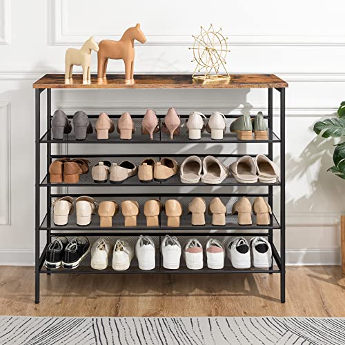 5-Tier Adjustable Shoe Rack for 20 Pairs - Industrial Rustic Brown