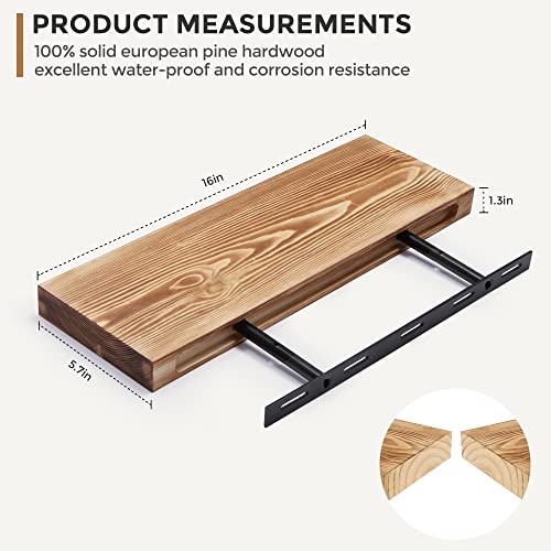 Rustic European Pine Floating Wall Shelves Set of 2 - Natural Wooden Shelf for Farmhouse - 16 x 5.7
