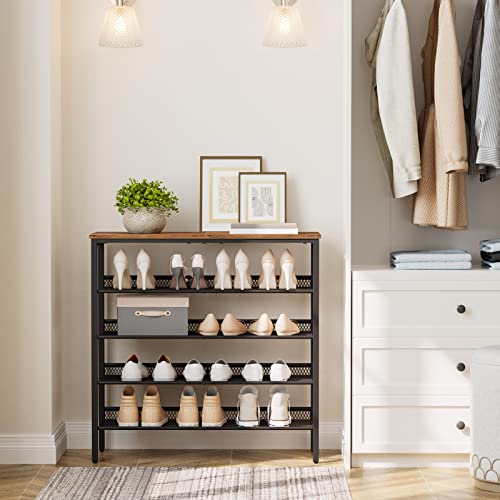 5-Tier Shoe Rack for Entryway, Adjustable Shelves, Rustic Brown