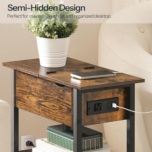 Narrow End Table with Charging Station for Compact Spaces