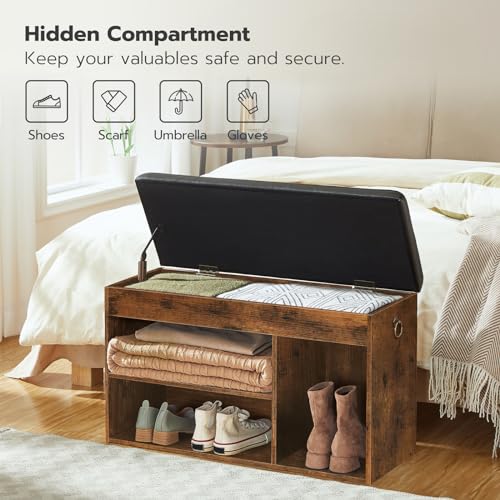 Shoe Storage Bench with Padded Cushion and Hidden Compartment for Entryway and Living Room