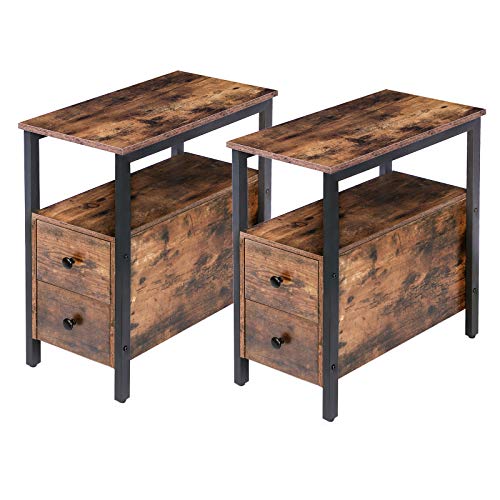 Narrow Nightstand with Drawers for Small Spaces Set of 2